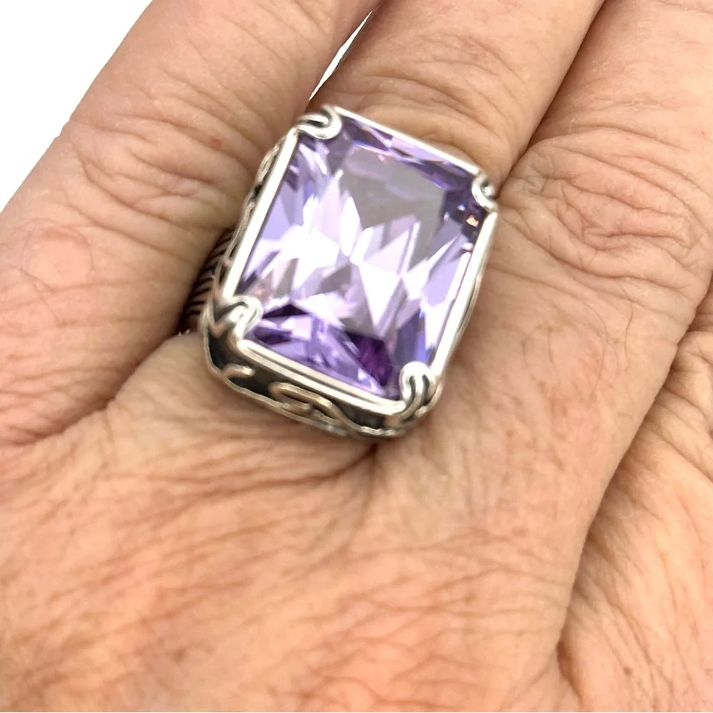 Silpada Retired Vintage R201 Lavender  Sterling Silver & Purple CZ Ring Size 7